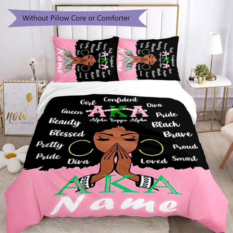 3pcs Custom Name Alpha Kappa Alpha Logo Bedding Set Duvet Cover Closure Includes 1 Duvet Cover & 2 Pillowcases for All Seasons Bedroom Decor