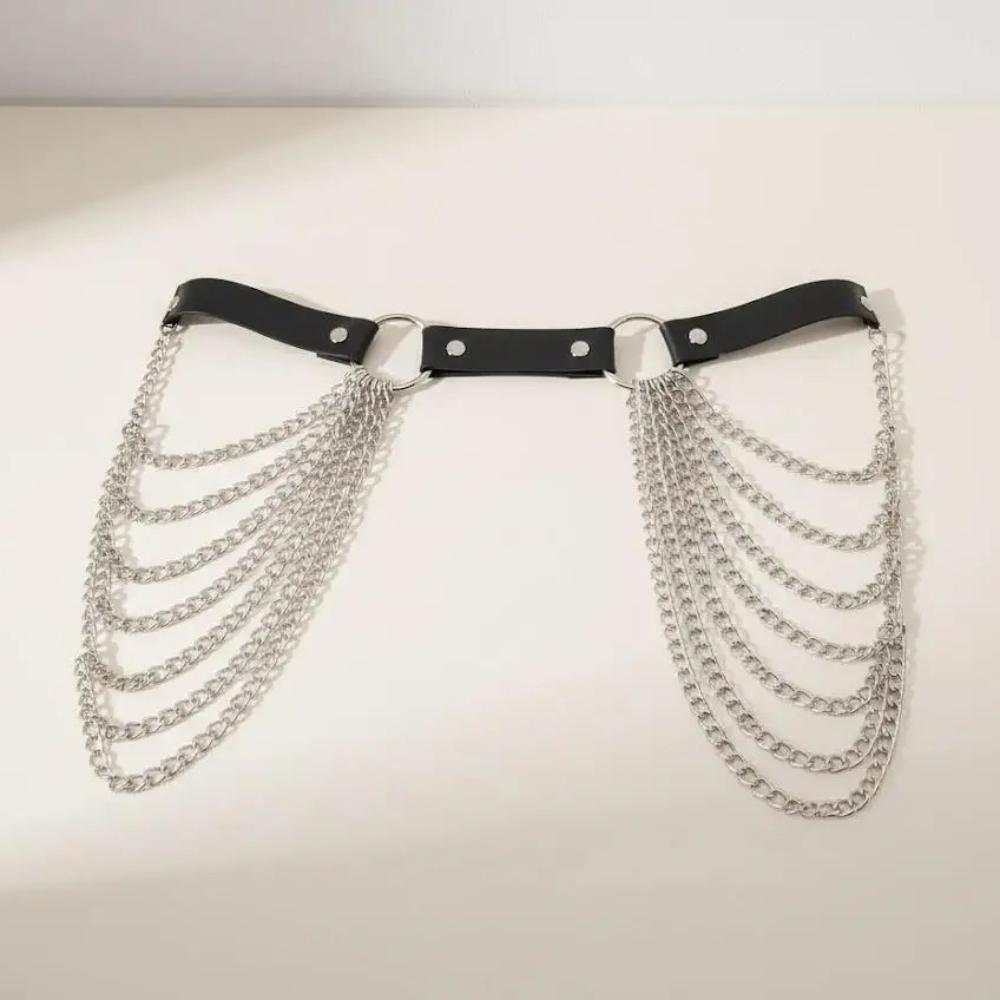 

Punk Leather Waist Chain Belt Adjustable Body Raver Chain for Festival Dance Harajuku Fashion Accessories чёрный