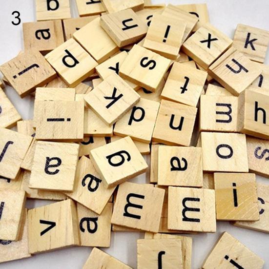 100Pcs Wooden Alphabet Tiles Letter Number Bolcks DIY Crafts Kid Educational Toy
