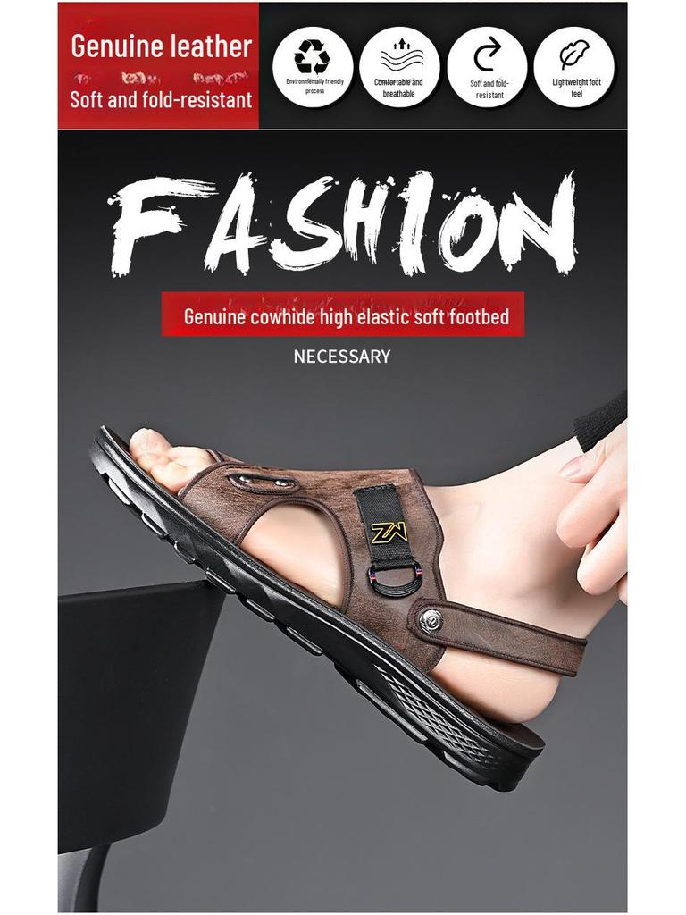 Herre Sandaler i Mykt Lær som Puster - Hul, Sommer Sko med Dobbelt Bruksområde