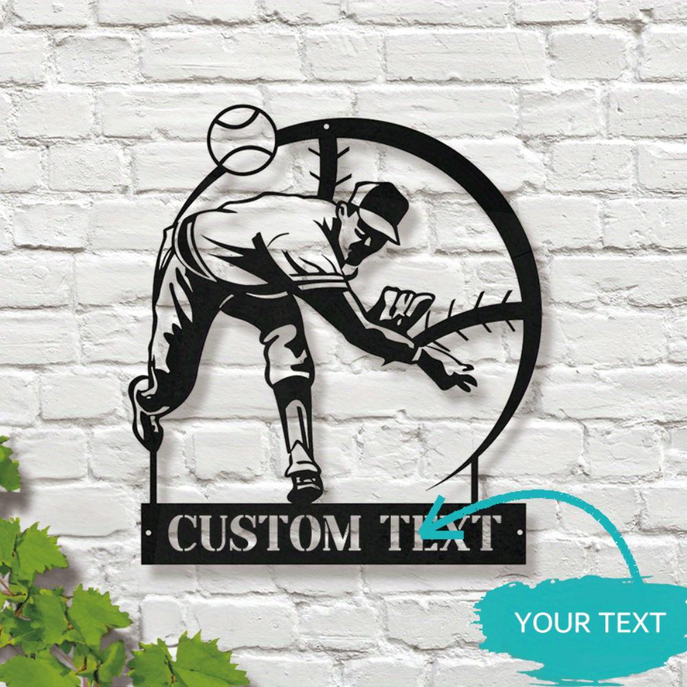 Stylish Black Baseball Player Metal Wall Art Custom Name Address Home Training Decor