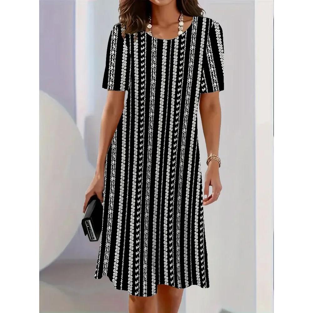 Fashion Versatile Flower Print Dress Casual Loose Comfortable Casual Dresses