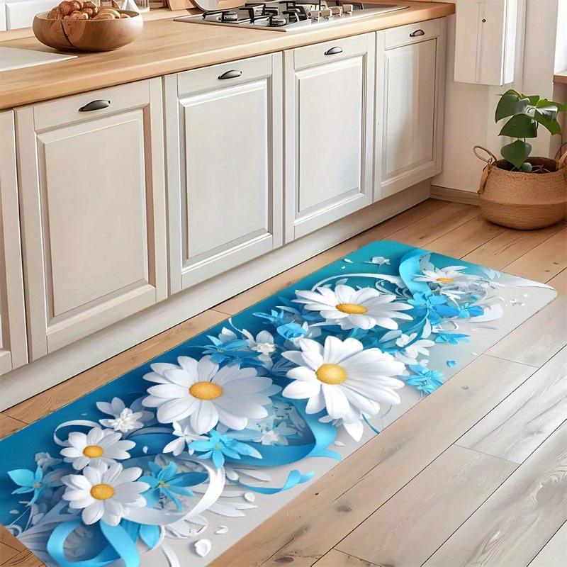 1Pcs Rose Pattern Floor Mat Flower Kitchen Polyester Rug Non-Slip Colorful Indoor Carpet, For Home Bathroom Bedroom Living Room Decor