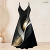 Women Plus Size Printed Two Piece Set Short Sleeve Draped Cardigan Strappy V Neck Flared Dress