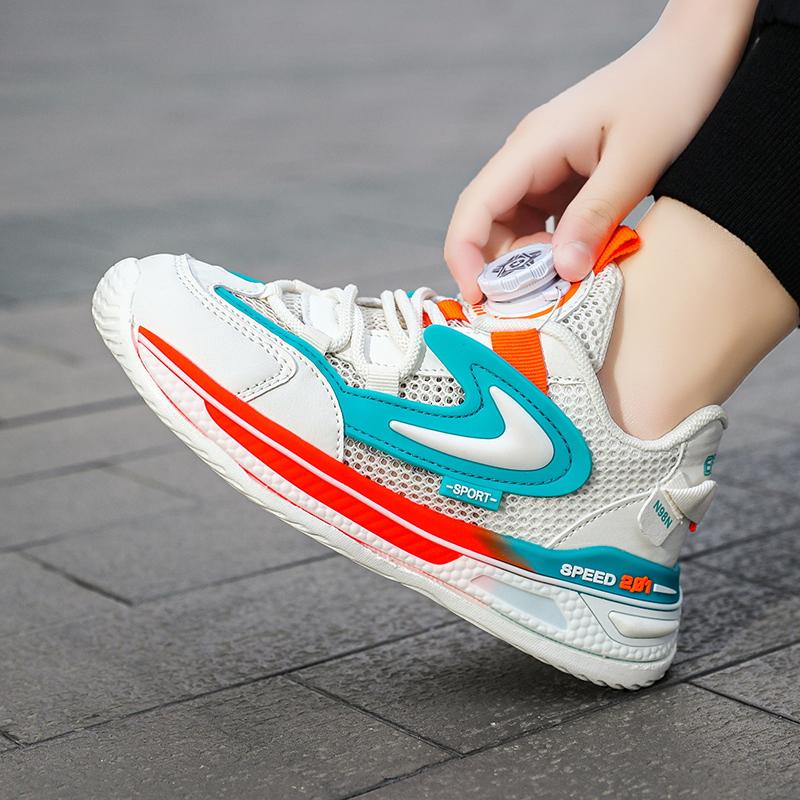 Rotating button boys shoes summer new breathable mesh surface children's sports dad shoes large children single mesh shoes