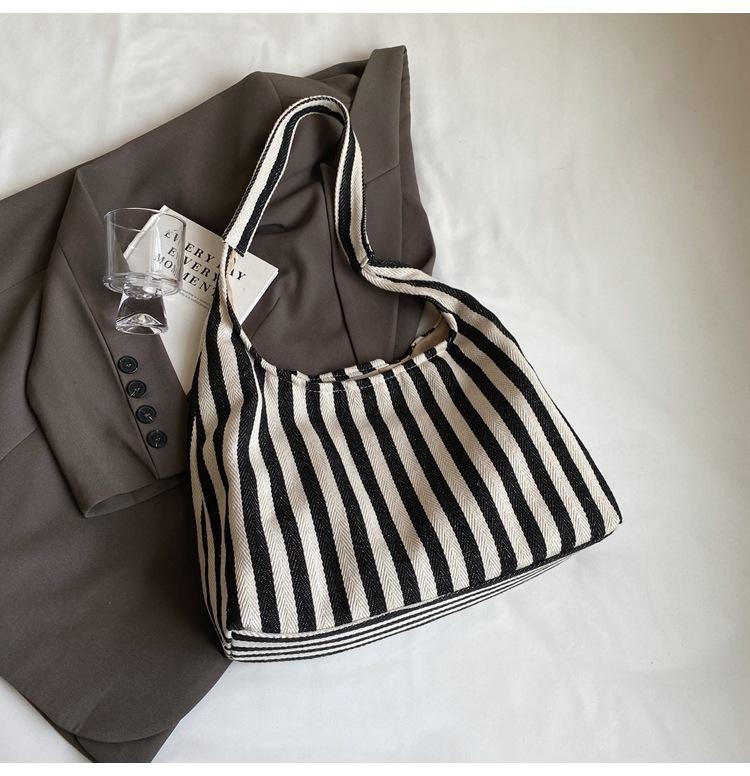 Striped Handbag Shoulder Large Capacity Casual Bag New Women's Bag Tote Bucket Bag Large Capacity Canvas Tote Bag