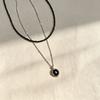 New Double-layer Eight-pointed Star Round Pendant Necklace for Women, Black Rice Beads, Layered Design, High-end Clavicle Chain