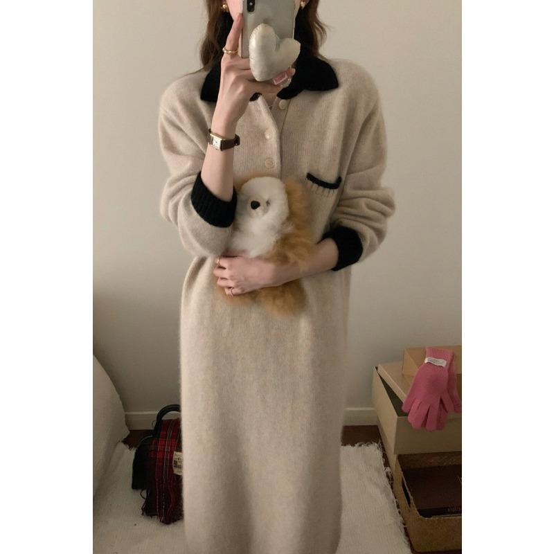 High-end winter knitted dress women's autumn and winter commuting design sense lazy style fashion sweater skirt