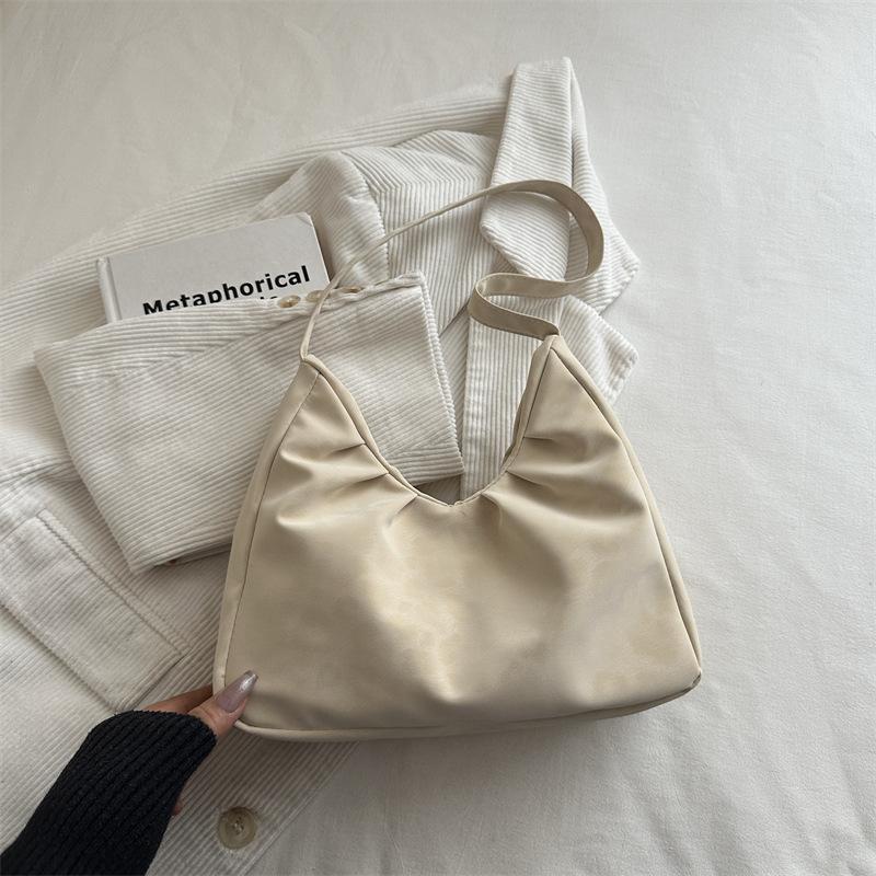 Women Solid Color Ruched Single Shoulder Retro Fashion Small Underarm Tote Bag