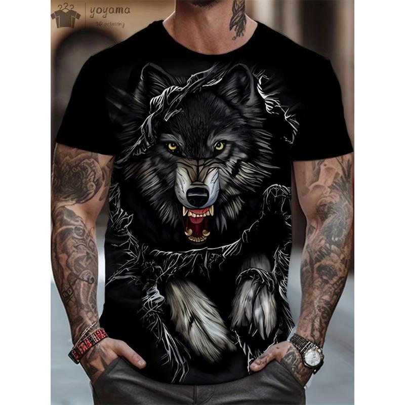 Men's T-Shirts Short Sleeve Beasts Graphic 3D Animal Printed Street Style Man Tops T-Shirt