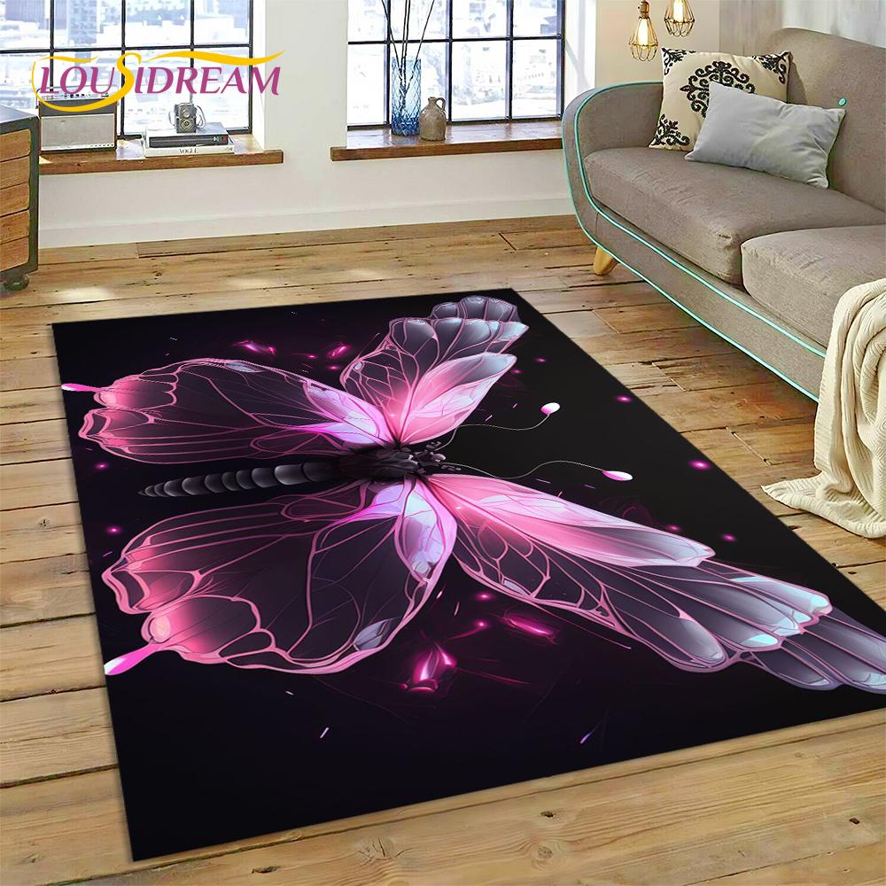 Cartoon Flower Fantasy Butterfly  HD Carpet Rug for Home Living Room Bedroom Sofa Doormat Decor,Kids Area Rug Non-slip Floor Mat