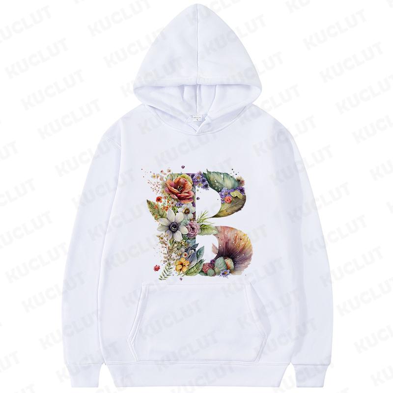 Women Hoodies Clothing 26 Alphabet Sweatshirts Hooded Shirt Fashion Flower Letters Graphic Outerwear White Women's Sweat-shirts