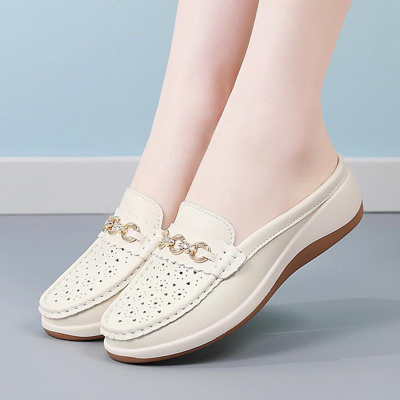Ladies Platform Loafers Casual Elegant Leather Clog Slippers Backless Mules Women Thick Sole Sandals