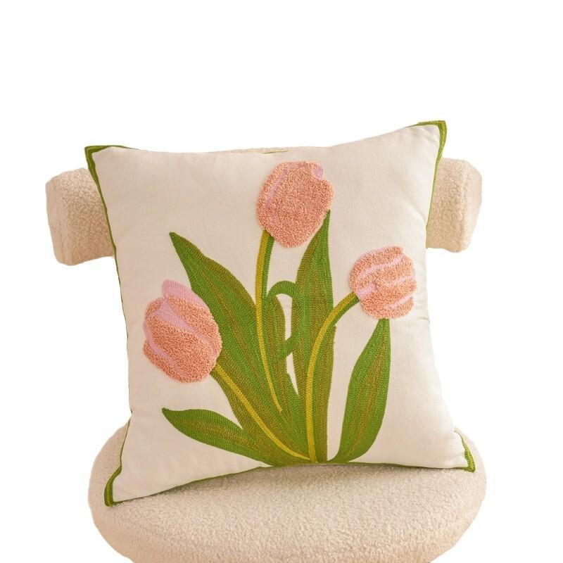Bestickte Baumwollblumen-Kissenhülle Für Zuhause Sofa Bett Dekorative Kissenhülle Wohnzimmer