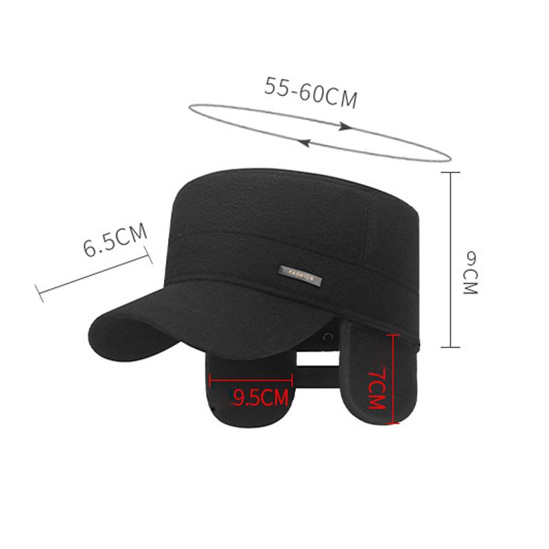 Winter Hat Men's Warm Windproof Cotton Hat for Middle-Aged and Elderly Thick Velvet and Cold-Proof Ear Protection Flat Top Hat