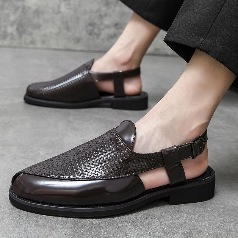 Fashion woven dough leather sandals European and American large size personalized solid color outdoor beach sandals