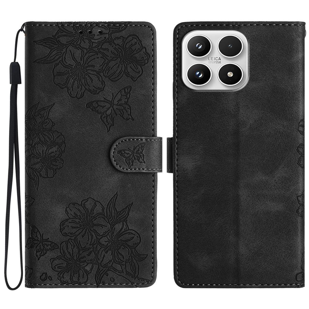 For Xiaomi 17 Case Butterfly Flower Pattern Skin-Touch Leather Phone Cover