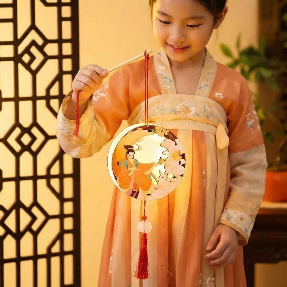 Shadow Box Style Moon Goddess Lantern Translucent Warm Backlight Paper Cut Shadow Lamp Cell Battery Operated Circular Wood