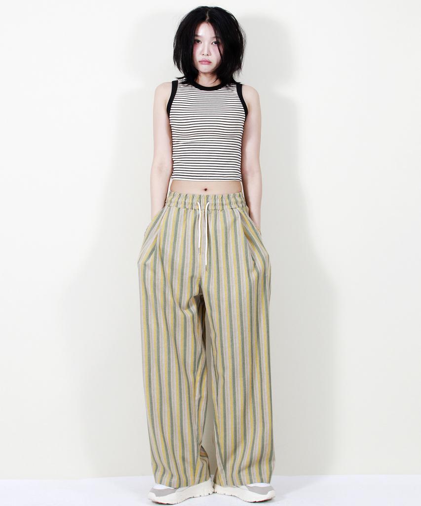 Deumakeu Vintage Stripe Wide Pants Sage Green