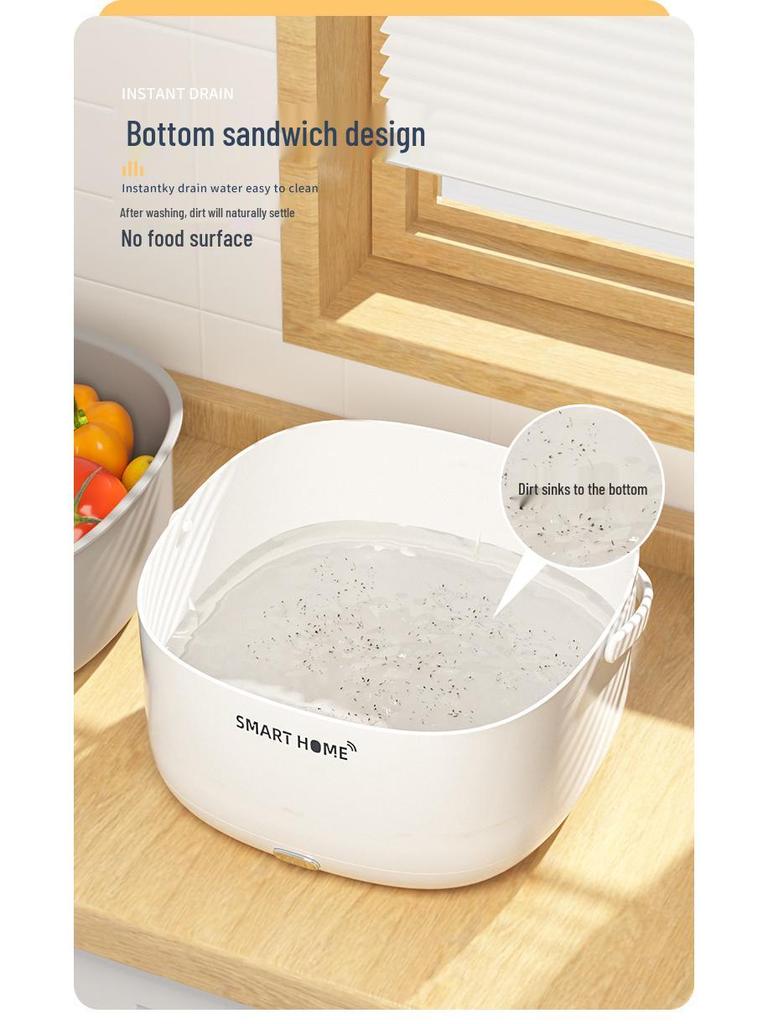 Multifunctional Ultrasonic Vegetable & Fruit Washer with Large Capacity Basin and Drain Basket