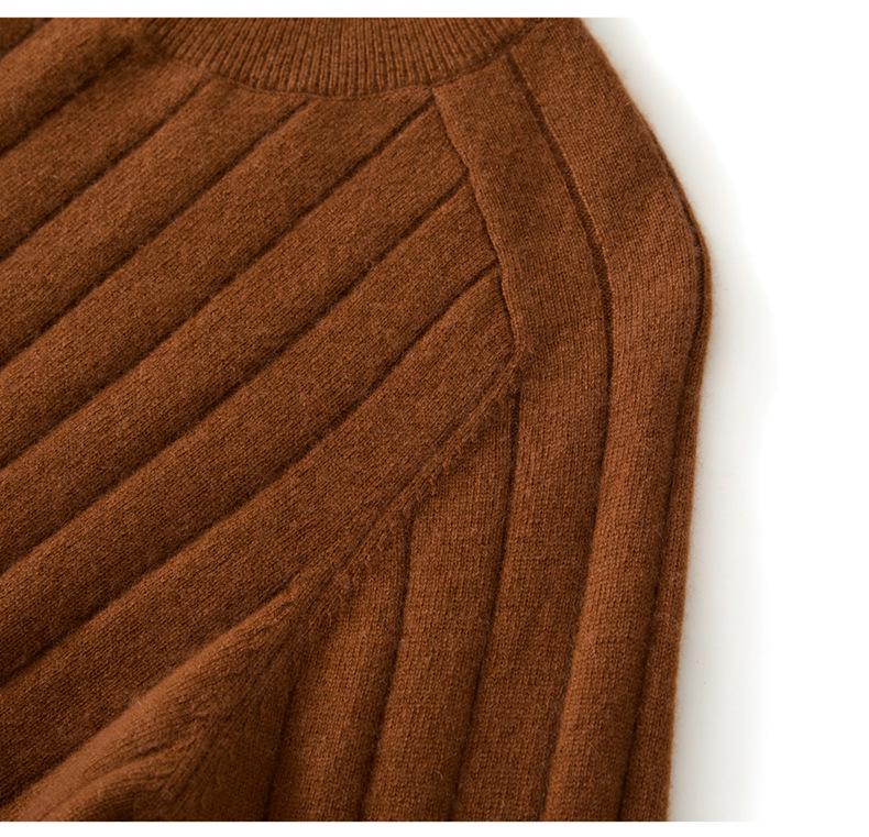 Women's Pure Cashmere Ribbed Knit Pullover - Autumn/Winter Round Neck Base Layer