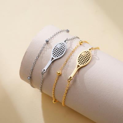 Sport Tennis Racket Charm Women's Bracelet Stainless Steel Tennis Ball Double Chains Beads Hand Bracelet Jewelry Gift 2026