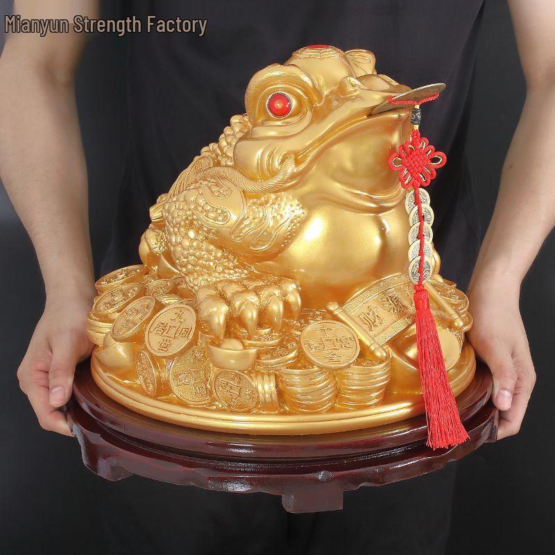 Large Golden Lucky Toad Figurine for Living Room, Office, or Wine Cabinet Decor
