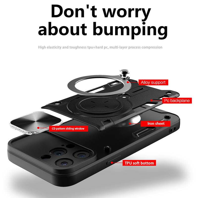 Schiebe Kamera Stoßfestes Panzergehäuse für iPhone 15 14 Plus 13 12 11 Pro Max XS X XR Ringhalter Rückseite Magnetische Handyhülle