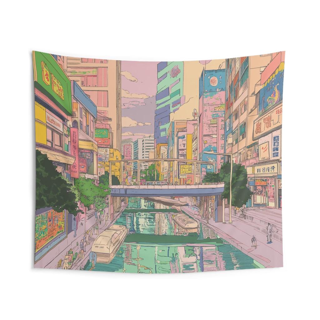 Asian City Vibes Vaporwave Illustration Wall Tapestry Retro Futuristic Decor Perfect For Bedroom Or Gaming Room Aesthetic