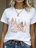 (Asian Size) Lovely Style Cute Merry Christmas Women's Top Short Sleeve T-shirts O-neck T Shirt Print Fashion Casual New Year Clothing Graphic Tee
