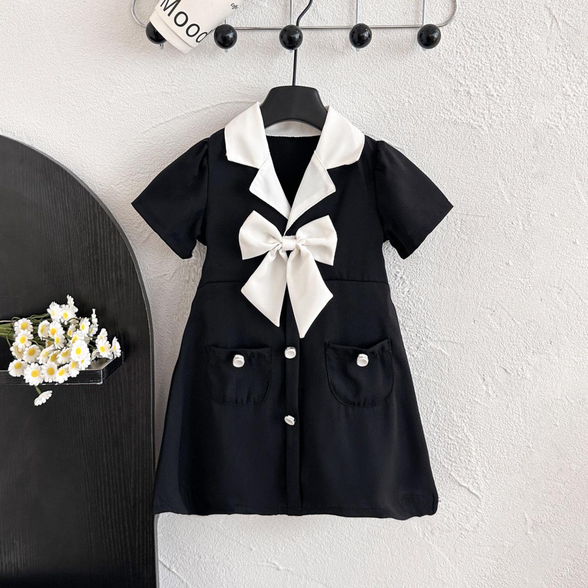 

77270 Летнее платье для девочек в корейском стиле, блочный бант, принцессный дизайн, для детей от маленького до среднего возраста. 100 cm чёрный