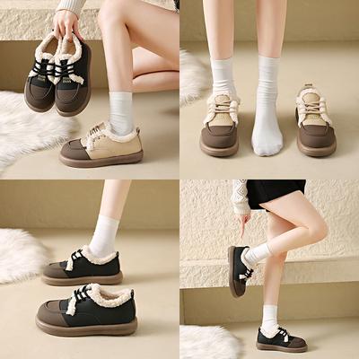 Zapatos de algodón de talla grande para mujer, invierno, nuevos, casuales, cálidos, de suela plana, zapatos para mujer, con cordones, estudiante, mujer