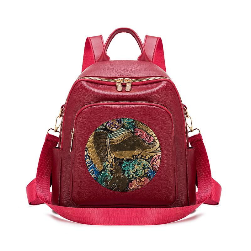 Chinese Style Embroidered Elephant Convertible Backpack For Women Large Capacity Travel Bag