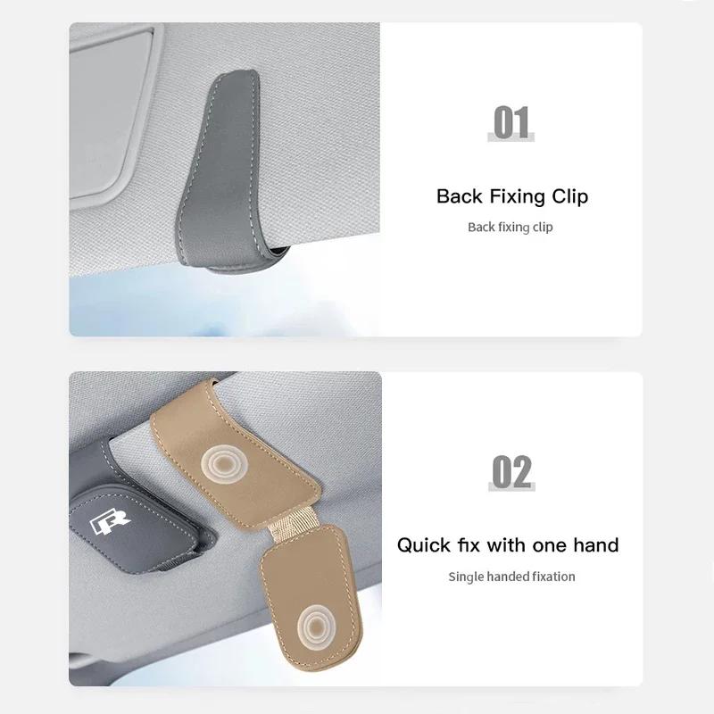 Lmn1 ·PU Leather Car Magnetic Glasses Clip Ticket Holder For VW Atlas Jetta Touareg Variant Golf Polo GTI Taos Nivus Passat Tiguan