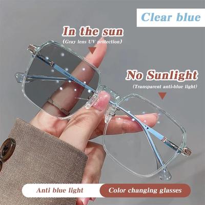 Women's Square Frame Glasses with Photochromic Blue Light Blocking Lenses Versatile and Stylish Design
