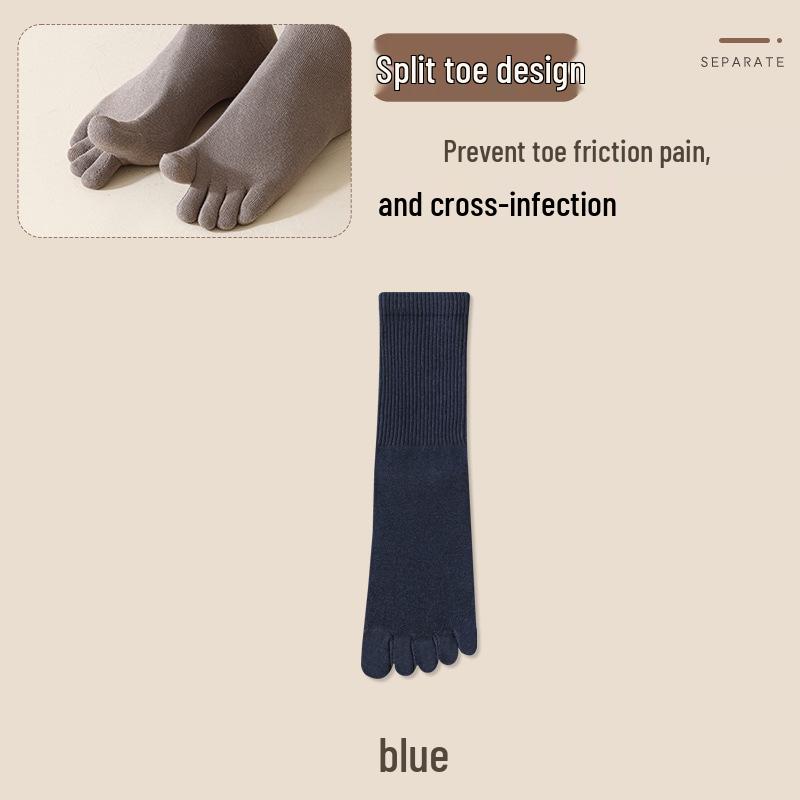 Men's 100% Cotton Mid-Calf Five-Toe Socks for Spring and Autumn
