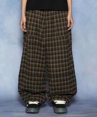 GLACK Gp181 Rope Tie Check Lounge Pants (Brown)