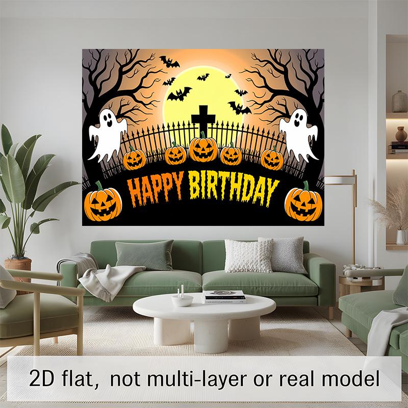 Party Backdrop Halloween Flat Banners Pumpkin Ghost Cross Graveyard Celebrations Wedding Event Photo Background Front Door Decor