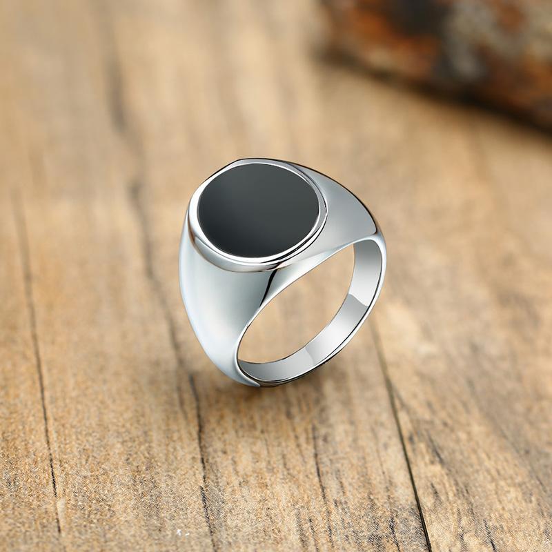 Ring for Men, Stainless Steel Square Signet Ring, Black Enamel Men's Pinky Rings,Gents Zircon