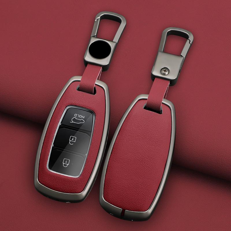 Zinc Alloy Leather Car Key Fob Case For Hyundai Yazun Parisian Centor Elantra Gt Kona Car Key Fob Case