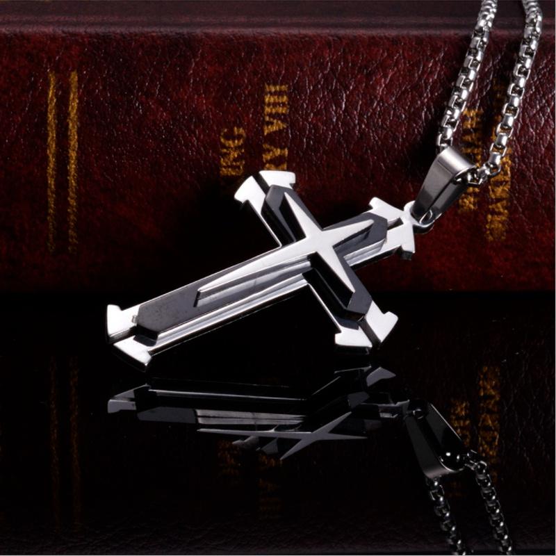 1 colier cu pandantiv cu cruce pentru bărbați, rafinat, amuletă creștină