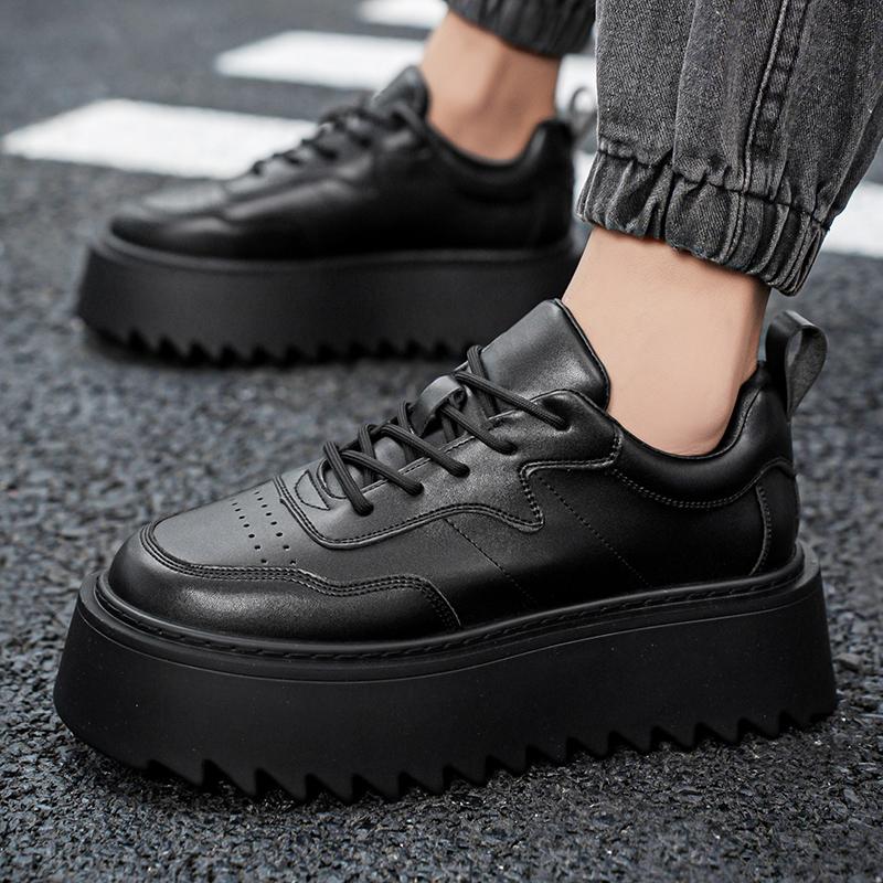 Sneakers Casual Men Genuine Leather White Shoes Fashion Upper Height Increased Platform Flat Shell Toe Board Shoes