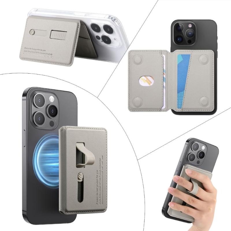Adjustable Viewing Angle Phone Stand Card Storage Foldable Design Magnetic Backing PU Leather Construction