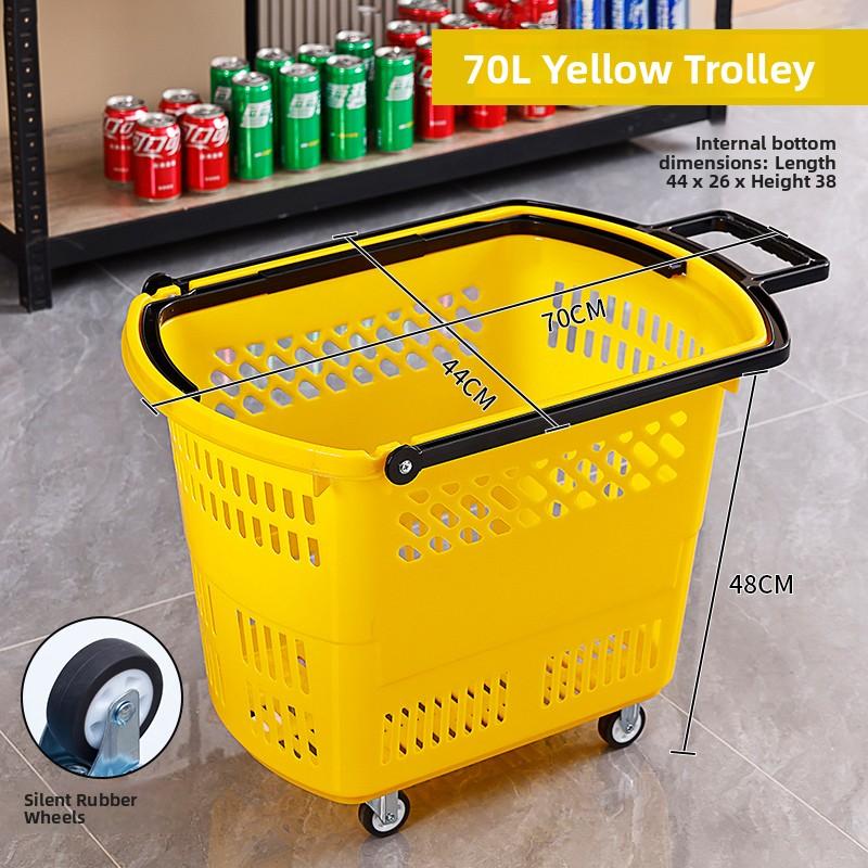 Thickened Plastic Shopping Basket with Wheels Handheld KTV Basket Convenience Store Caddy Vegetable Basket Pull Rod Basket