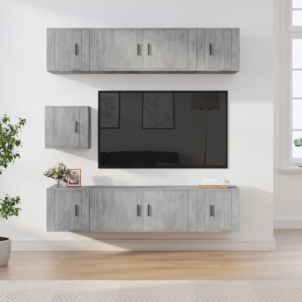 7 piece TV cabinet set concrete grey particleboard