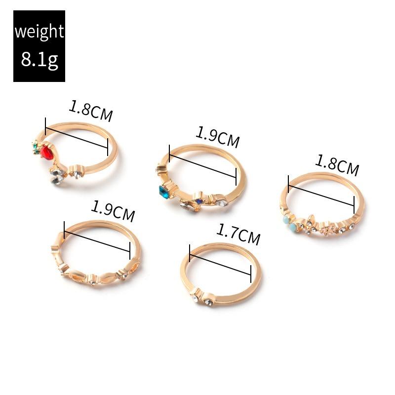 Open Gold Plated Flower Ring Set Alloy Jewelry Niche Diamond Set Pair Ring Women's Diamond