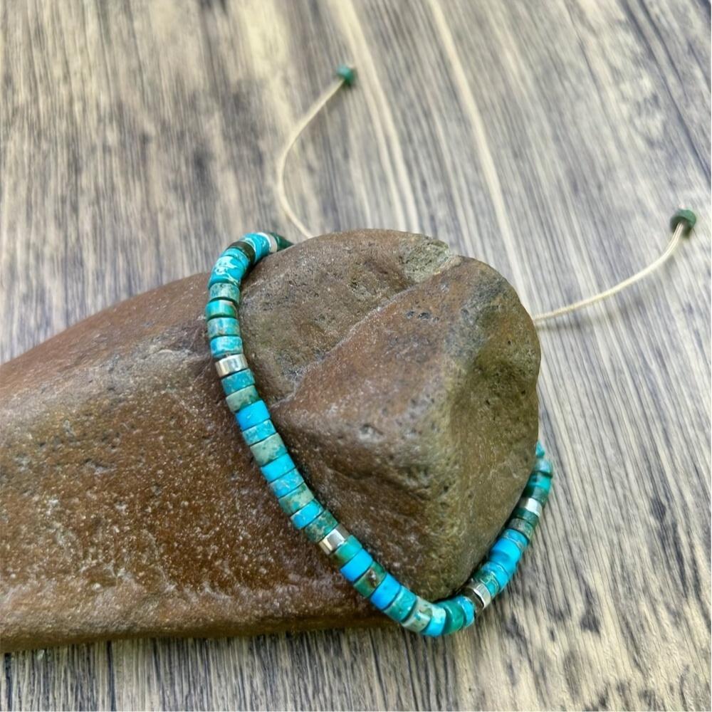 Adjustable Natural Turquoise Beaded Bracelet | Natural Stone, Perfect for Vacation & Gifts