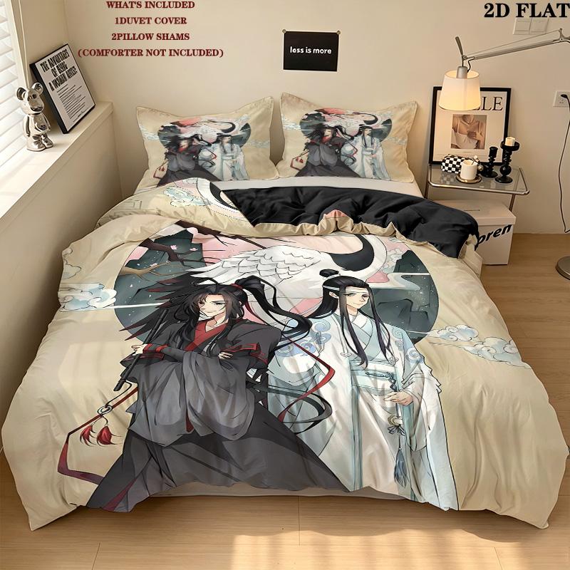 Grandmaster Demonic Cultivation Pattern Bedding Quilt Set Quilt Cover Pillowcase Home Birthday Gift(1 * Duvet Cover + 2 * Pillowcase, Without Core)