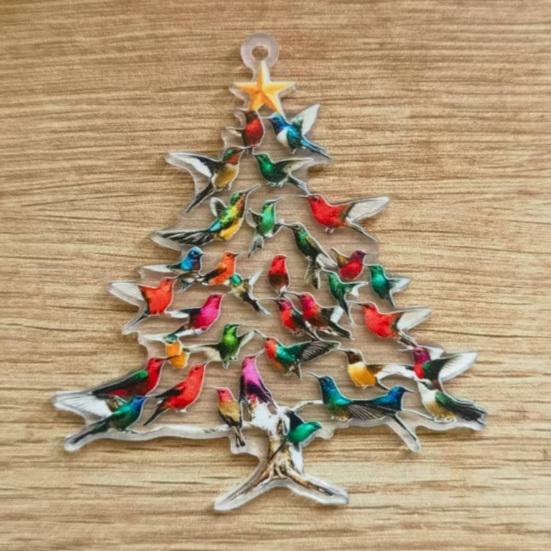1/2/3/4Pcs Sparkling Hummingbird Christmas Ornament 2D Acrylic Colorful Stack Hummingbird Ornament Winter Bird Xmas Decor