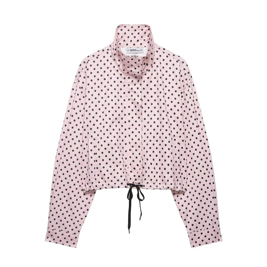 European & American Style Women's Polka Dot Bubble Jacket with Stand Collar